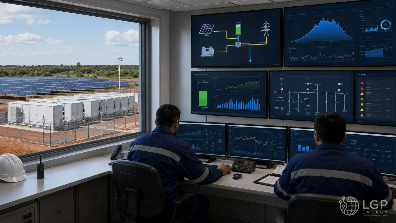 Microgrid control room monitoring oil and gas operations