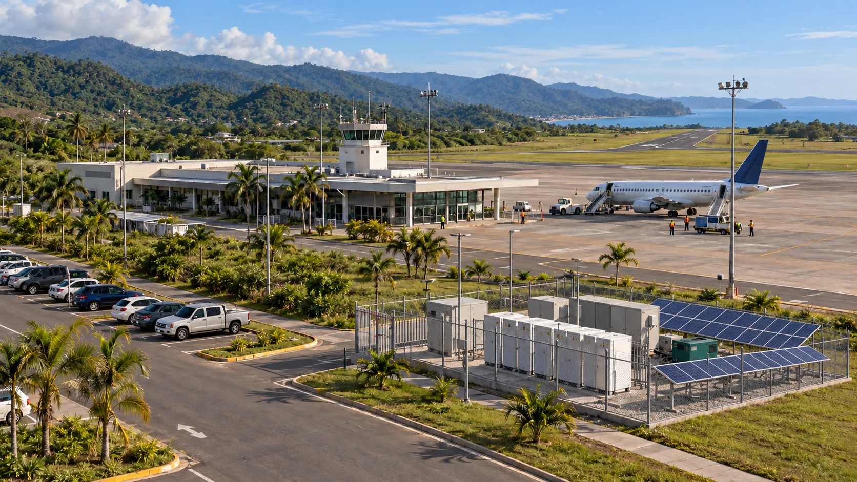 Aeropuerto con infraestructura solar, almacenamiento y respaldo energético
