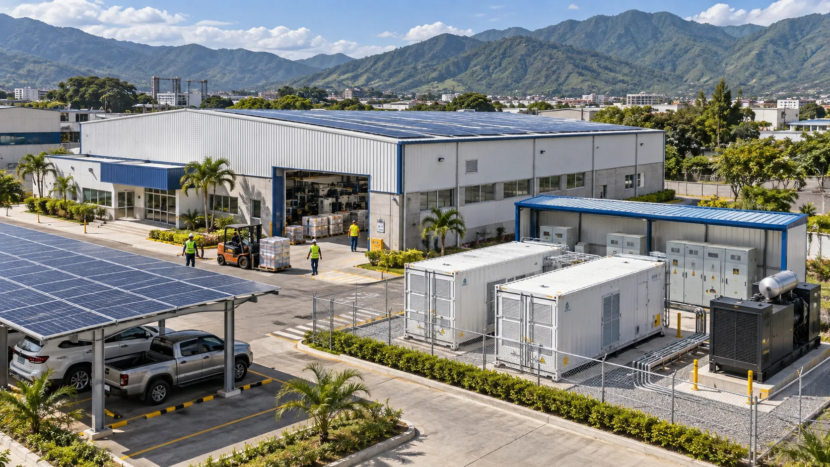 Planta de manufactura con sistemas solares y almacenamiento energético