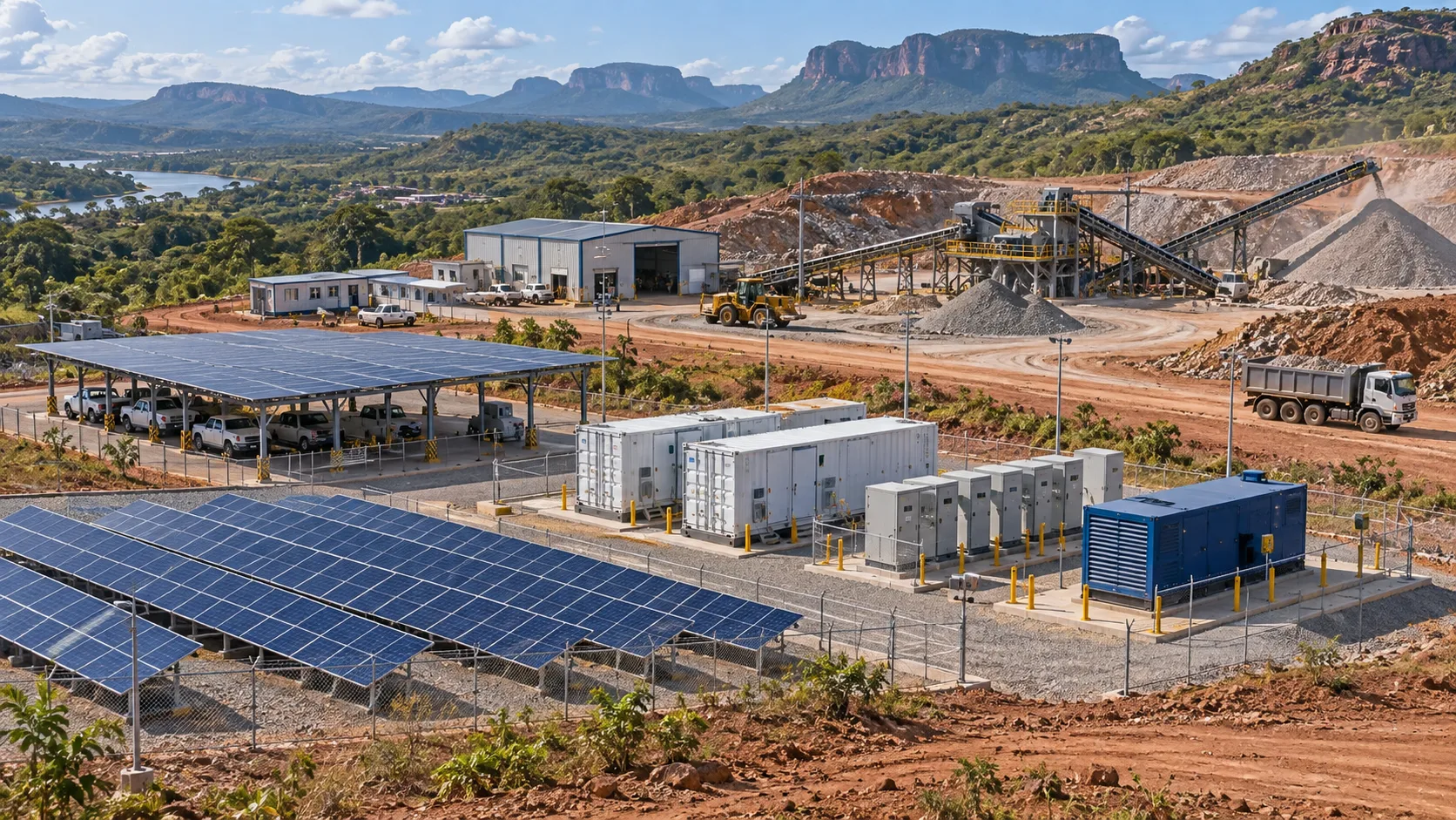 Operación minera respaldada por energía solar, almacenamiento BESS y generación